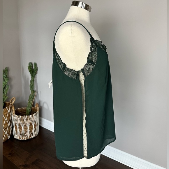 Boutique x Royal & Reese Camisole Tank Top Lace 90s Hunter Green NWTs - Picture 3 of 8
